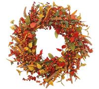 Autumn Wreath 13.8 Inch Realistic Fall Wreath for Front Door Artificial Leaf Small Berries Harvest for Indoor Outdoor Thanksgiving Fall Decorations, Autumn
