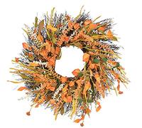 Autumn wreath, 24 inch artificial wheat ear garland, autumn wreaths for front door outside with maple leaf and berry, Halloween Easter Thanksgiving wreath for front door