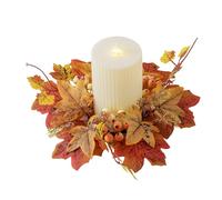 Autumn Wreath, 25cm Autumn Candle Wreath Ring, Artificial Autumn Candle Ring Holder with Maple Leaves and Berries, Mini Fall Wreath Decorations for Thanksgiving Table Decorations Centerpieces (1PCS)