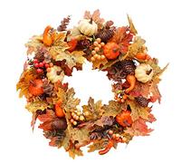 Autumn Wreath, 40CM Artificial Wreath for Front Door, Fall Wreath with Maple Leaves,Pumpkins & Berries for Fireplace Window Wall Thanksgiving Halloween Harvest Festival Celebration (No Lights)