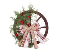 Autumn Wreath 40cm Red Truck Wheel Christmas Bowknot Wreath Fall Wreaths for Front Door Wooden Hanging Ornament Garland for Indoor Outdoor
