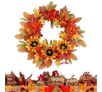 Autumn Wreath - 45 Centimeters Festive Wreath Decor | Artificial Wreath With Maple Leaves Orange And Red Berries And Sunflowers,For Autumn Halloween Thanksgiving Outdoor Front Door