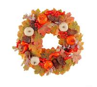 Autumn Wreath 45cm With Pumpkins Pinecones Berries Maple Leaves Vine | Blends plastic polyester cloth for indoor or outdoor use ready-to-hang for easy door mantel or window decoration