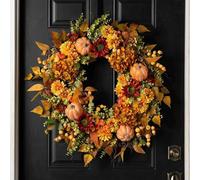 Autumn Wreath, Autumn Wreaths for Front Door, Artificial Fall Hydrangea Pumpkin Wreath, Harvest Festival Wreaths with Pumpkin Berries Leaves Flowers, 45cm/50cm (A, 50cm)