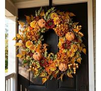 Autumn Wreath,Autumn Wreaths for Front Door,Artificial Fall Hydrangea Pumpkin Wreath,Harvest Festival Wreath with Pumpkin Berries Leaves Flowers,Halloween Door Wreath 45cm