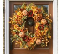 Autumn Wreath, Autumn Wreaths For Front Door, Autumn Door Wreath, Artificial Fall Hydrangea Pumpkin Wreath, Indoor Outdoor Wall Window Party Wedding Thanksgiving Halloween Decorations (1PC)