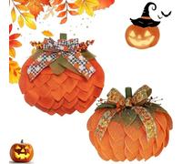 Autumn Wreath,Christmas Wreath,Halloween Wreath,Handmade Fall Pumpkin Wreath, Autumn Burlap Pumpkin Wreath For Front Door With Bows And Berries,Farmhouse Wreaths For Thanksgiving Decor (2pc)
