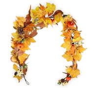 Autumn Wreath Fall Maple Leaf Garland,6 Ft Pumpkin Wreath With Berries Pinecones,Faux Maple Leaves Autumn Home Decor,Thanksgiving Halloween De