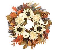 Autumn Wreath for Front Door, 45cm Autumn Door Wreath with Artificial Pumbkin Autumn Decorations, Door Wreaths Outdoor All Year for Fall Harvest Thanksgiving Halloween Home Decor (A)