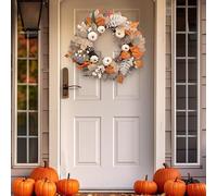 Autumn Wreath for Front Door, 50cm/20In Halloween Wreath, Autumn Decorations with Pumpkins & Pine Cones & Berries and Maple Leaves, Artificial Wreath Garland for Harvest Festival