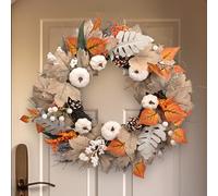 Autumn Wreath for Front Door 50cm, Fall Thanksgiving Wreath with Pumpkins & Pine Cones & Berries and Maple Leaves, Halloween Door Wreath, Artificial Wreath Garland for Harvest Festival (19.6in)