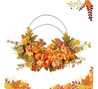 Autumn Wreath for Front Door, Artificial Pumpkin Maple Leaf Fall Decor 50cm | 50cm Round Autumn Wreath With Realistic Maple Leaves, Mini Pumpkins & Berry Clusters, Vibrant Orange & Brown Harvest Tones