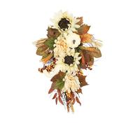 Autumn Wreath for Front Door Artificial Pumpkins Wreaths White Sunflower Wall Hanging Autumn Wreath with Leaves Flower Fall Door Garland Thanksgiving Theme