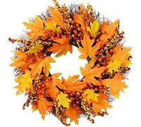 Autumn Wreath for Front Door Decoration, 50CM Halloween Outdoor Door Fall Wreath, Artificial Pinecones Berry Maple Leaves Wreath for Fall Harvest Thanksgiving Door Window Decor