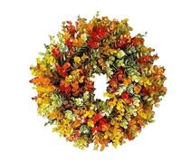 Autumn Wreath for Front Door Fall Wreaths Pumpkin Berry Maple Leaf Artificial Wreath Harvest Autumn Door Wreath Halloween Thanksgiving Home Decor(35 cm)