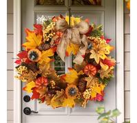 Autumn Wreath Front Door, 19.6inch/50cm Artificial Harvest Festival Wreath with Pumpkins, Pinecones and Maple Leaves Halloween Thanksgiving Decorations (Style A)