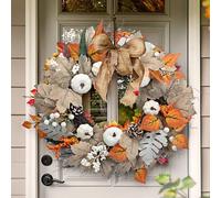 Autumn Wreath Front Door, 19.6inch/50cm Artificial Harvest Festival Wreath with Pumpkins, Pinecones and Maple Leaves Halloween Thanksgiving Decorations (Style C)