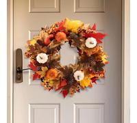 Autumn Wreath Front Door 19.6inch/50cm, Hanging Indoor Outdoor Fall Wreath with Leaves Berries and Pumpkin Harvest for Thanksgiving Harvest Festival Autumn Home Decoration (B)