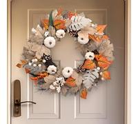 Autumn Wreath Front Door 19.6inch/50cm, Hanging Indoor Outdoor Fall Wreath with Leaves Berries and Pumpkin Harvest for Thanksgiving Harvest Festival Autumn Home Decoration (C)