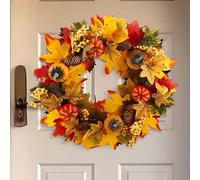 Autumn Wreath Front Door 19.6inch/50cm, Hanging Indoor Outdoor Fall Wreath with Leaves Berries and Pumpkin Harvest for Thanksgiving Harvest Festival Autumn Home Decoration(A)