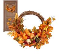Autumn Wreath Front Door, 45m Artificial Maple Leaf Berries Wreath, Christmas Front Door Rattan Garland, Artificial Harvest FestivalWreath for Thanksgiving Halloween Christmas Home Decoration