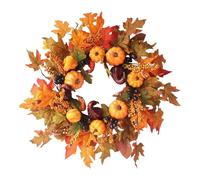 Autumn Wreath Front Door, 50cm Artificial Autumn Wreath With Pumpkin Berries Maple Leaves Harvest Decorations For Halloween Thanksgiving Holiday Fireplace Partys Wall Door