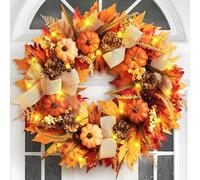 Autumn Wreath Front Door Garland, 45cm Fall Wreath, Artificial Harvest FestivalWreath, With Pumpkins, Pinecones And Maple Leaves Halloween Thanksgiving Decorations Wall Window Party Wedding Decor