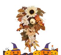 Autumn Wreath - Front Door Swag with Maple Leaves and Sunflower Artificial Autumn Decorations Rustic Window Wreath 50cm | Pumpkin Wreath