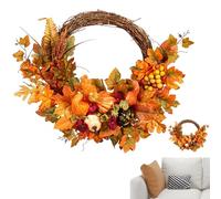 Autumn Wreath,Maple Leaves Pumpkin Thanksgiving Wreath Fall Decor - Artificial Thanksgiving Decorations for Wall Porch Garden Farmhouse Harvest Indoor Yard Living Room Outdoor