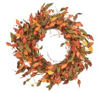 Autumn Wreath Outdoor - Fall Artificial Leaves, Garland Pumpkins Berries | Rustic Seasonal Accent With Harvest Festival Ornaments, Halloween Thanksgiving Decoration For Door Wall Window Porch
