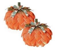 Autumn Wreath Pumpkin, 40cm Pumpkin Garland with Bows and Berries, Burlap Pumpkin-Decoration Autumn Wreath, for Halloween Thanksgiving Fall Home Front Door Docoration (2PACK)