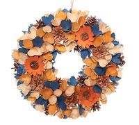 Autumn Wreath Wooden Hanging Wreath Door Decoration Blue & Orange Front Door Fall Halloween Thanksgiving Garland 32cm