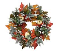 Autumn Wreaths, 45CM Christmas Autumn Wreaths for Front Door, Artificial Fall Garlands with Maple Leaf White Pumpkin, Creative Halloween Autumns Decoration Garlands, for Home Decor