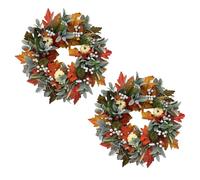 Autumn Wreaths for Front Door, 2X45CM Autumn Door Wreath, Artificial Harvest Thanksgiving Fall Pumpkin Wreath with Maple Leaves, Window Wall Hanging Fall Halloween Christmas Wreaths Decorations