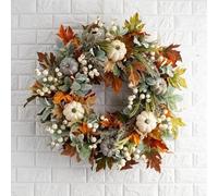 Autumn Wreaths for Front Door | 45cm Autumn Door Wreath Outdoor | Halloween Pumpkin Artificial Wreath with Maple Leaf | Handmade Fake Fall Wreaths for Thanksgiving Autumns Decorations