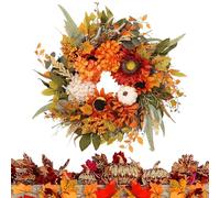 Autumn Wreaths for Front Door, Artificial Thanksgiving Wreath with Berries | Seasonal Farmhouse Decoration for Wall Window Porch Indoor Outdoor
