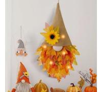 Autumn Wreaths for Front Door, Autumn Door Wreath Gnome, Maple Leaf Fall Decorations Wreath with Lights, Fall Wreath for Harvest Thanksgiving Halloween Home Decor