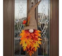 Autumn Wreaths for Front Door, Autumn Wreath Decorations, Autumn Gnome Wreath with Maple Leaf Flowers, Hanging Fall Wreath with Gnomes Fall Harvest Thanksgiving Halloween Home Decor (A)