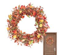 Autumn Wreaths for Front Door, Autumn Wreath for Front Door - Yellow Orange Berries, SE, Leaf Garland, Thanksgiving Farm Harvest Ornament Made of Artificial Rattan