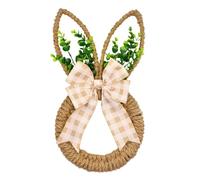 Autumn Wreaths for Front Door,Bunny Wreath Decorations, Spring Fall Outdoor Indoor Handicrafts Spring Bunny Wreath for Spring and Fall Front Door Wall Window Decor Decorated With Bow and Green Leaves