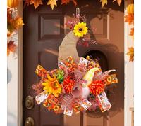 Autumn Wreaths for Front Door, Fall Gnome Wreath, Autumn Door Wreath Gnome, 45 CM Artificial Door Wreath for Halloween Thanksgiving Harvest Farmhouse