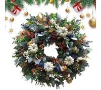 Autumn Wreaths for the Front Door, White Pumpkins and Leaves Door Wreath, Country Seasonal Wreath for Fireplace, Wall, Entrance, Thanksgiving, Christmas