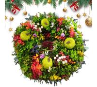 Autumn Wreaths - White Pumpkins and Leaves Door Wreath, Seasonal Rustic Decoration for Wall, Patio, Fireplace, Entrance Area and Door Decoration