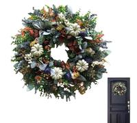 Autumn Wreaths - Wreath Autumn Door, Wreaths Seasonal Falls, White Pumpkin and Leaves Leaves, Outdoor Entrance Door, Decorations Panels Decoration Rust