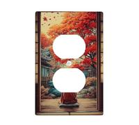 Autumn Zen Light Switch Cover Plates/Outlet Covers, Vibrant Red Maple Leaves for Home Décor, Thermoplastic Wall Plates, Standard Size Single Duplex Outlet