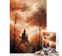 Autumnal Cathedral Under Crescent Moon Jigsaw Puzzles 1000 Pieces for Teenagers Relaxing Quiet Leisure Fun Relaxing Soothing Indoor Play (38X26cm)