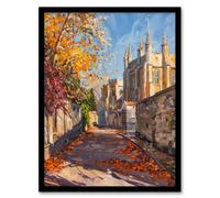 Autumnal Day Bishop Auckland Castle Oil Painting Framed Art Print Artery8 Beige W12 inch x H16 inch