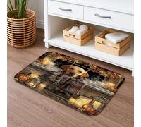 Autumnal Dog-Themed Quick Dry Bath Mat, Cozy Labrador Puppy Design Absorbent Non Slip Shower Rug, Fall Decorative Memory Foam Mats for Bathroom Toilet Restroom 16x24 Inch
