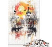 Autumnal Glow Madrids Metropolis at Sunset Puzzle Precise Interlocking Paper Rectangular Jigsaw Puzzle for Boy Or Girl 500pcs (52x38cm)