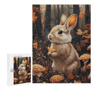 Autumnal Rabbit with Mushrooms, 500 PCS Wooden Jigsaw Puzzle for Adults, Winter Activity Gift - for A Rewarding Weekend Challenge